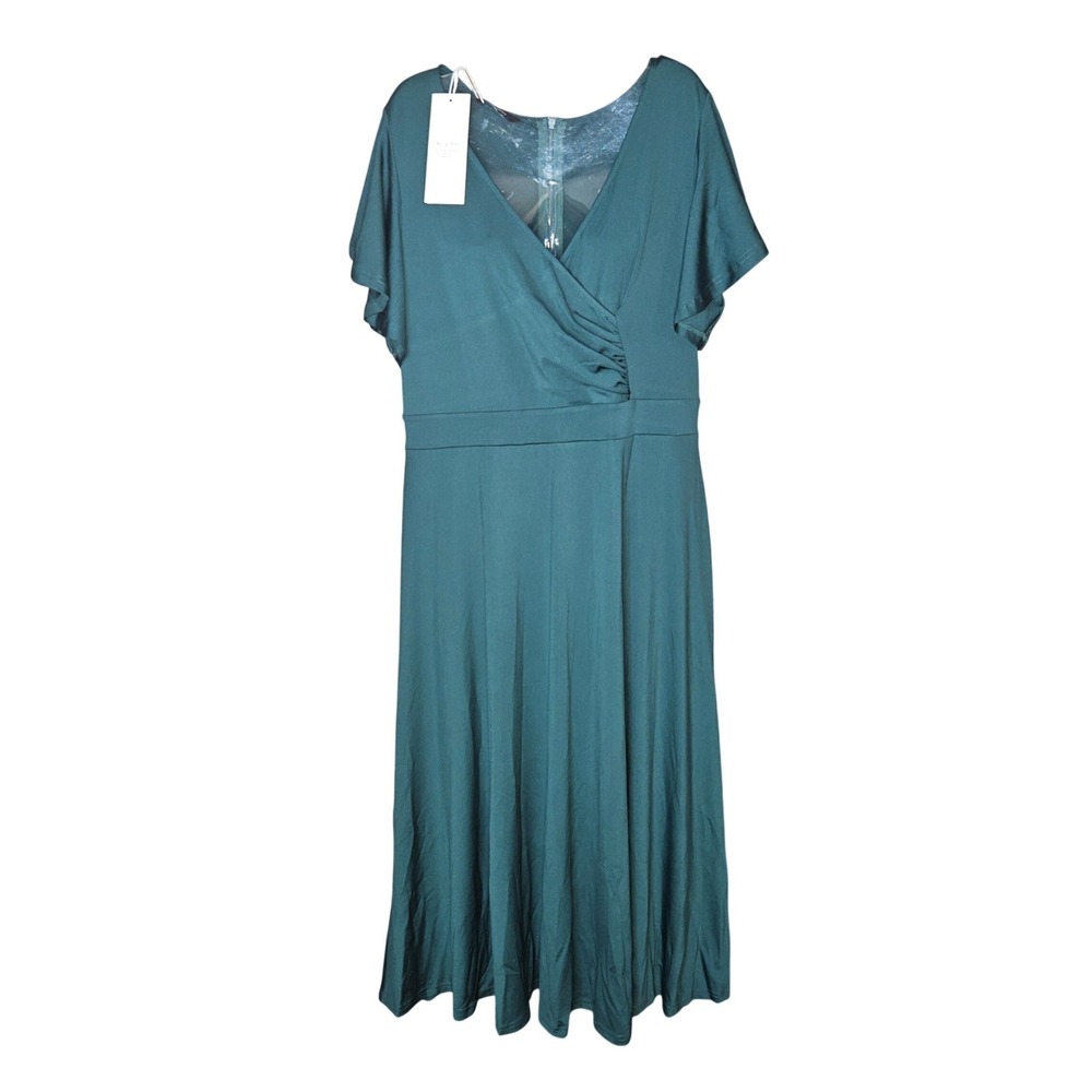 Dokotoo Wrap Midi Dress Womens Size L Emerald Green Flutter Sleeve V-Neck New